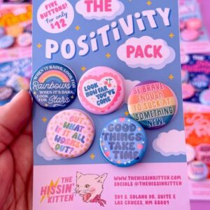 LMP (50) : พิน The Positivity Pack – พินตัวอักษรกำลังใจโทนชมพูม่วงสดใส
